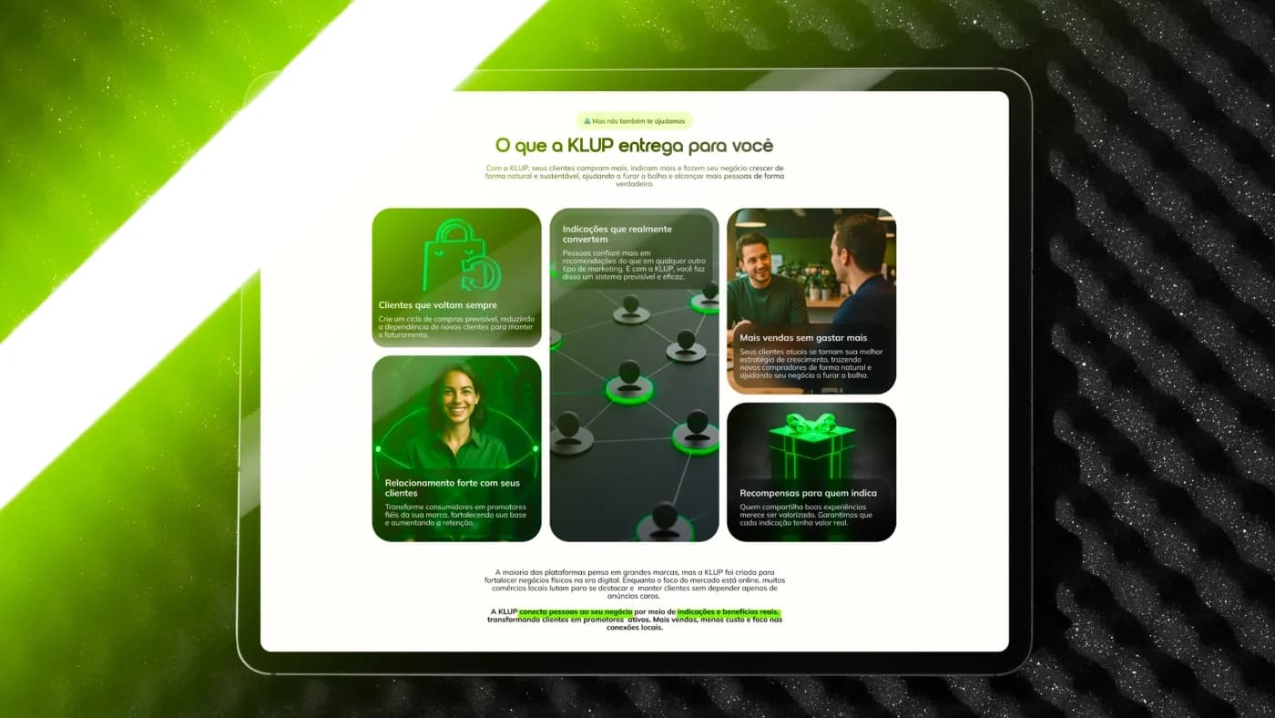 Landing page da Klup num tablet